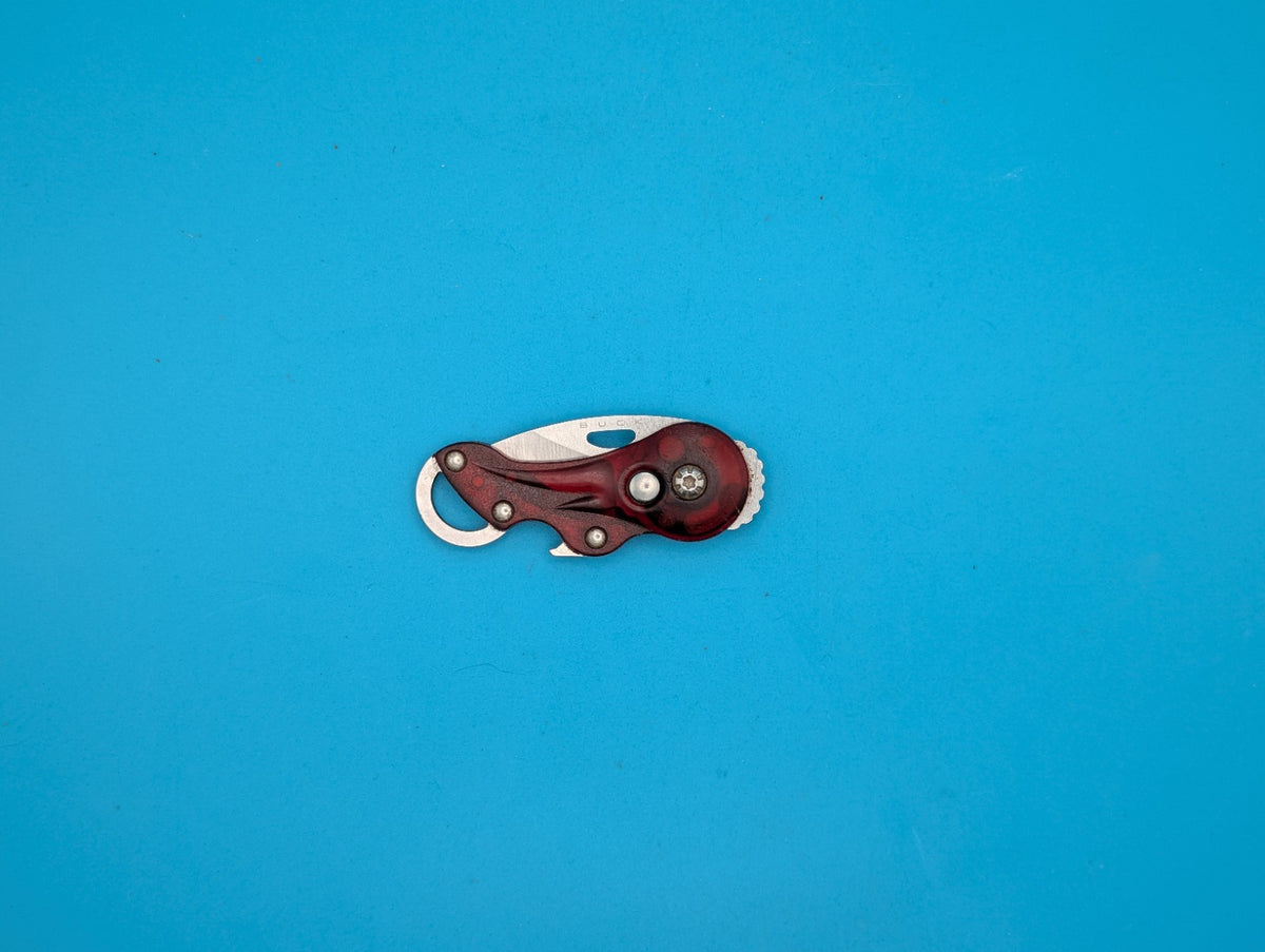 Vintage Buck 756 Transport Keychain Folding Knife Bottle Opener Red Handle! 2007