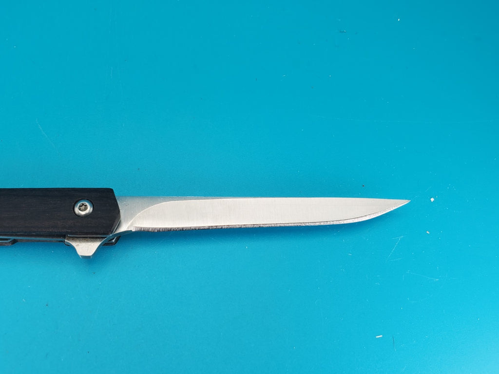 M390 Blade Wood Handle Plain Edge Flipper Knife! With Leather Sheath!