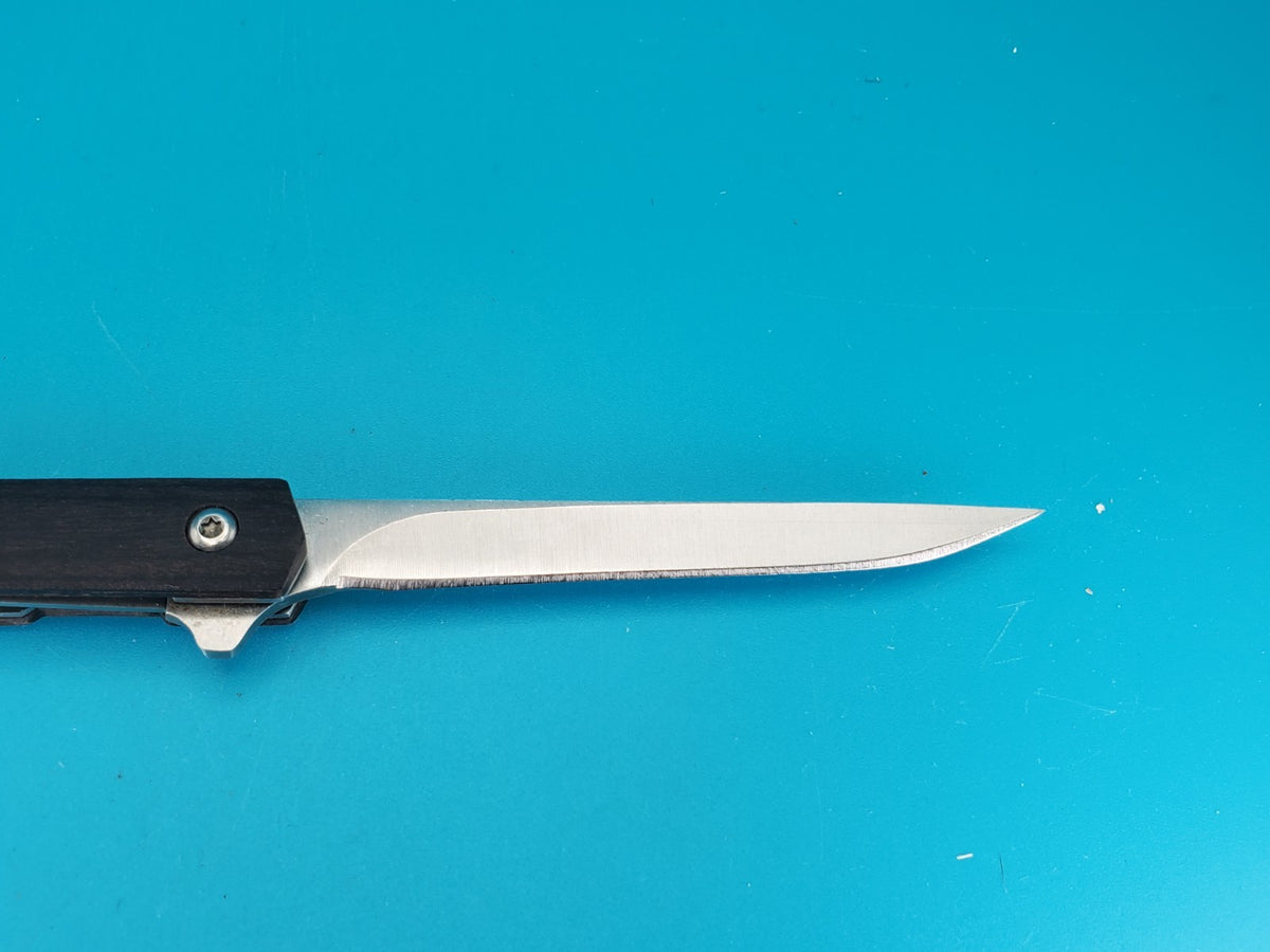 M390 Blade Wood Handle Plain Edge Flipper Knife! With Leather Sheath!