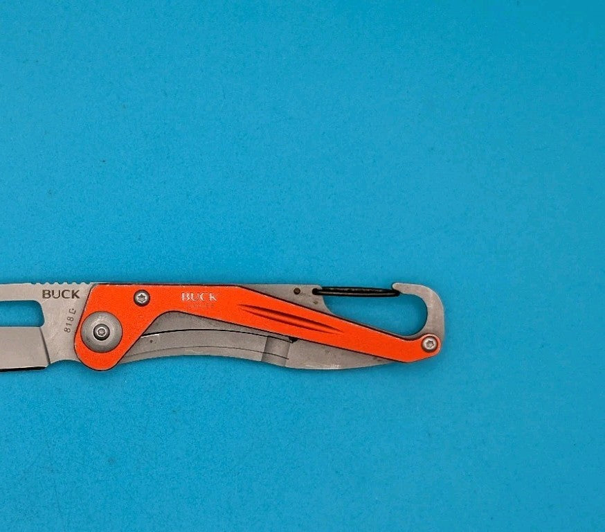 Rare Retired Buck 818 Apex Orange Handle Folding Pocket Knife!