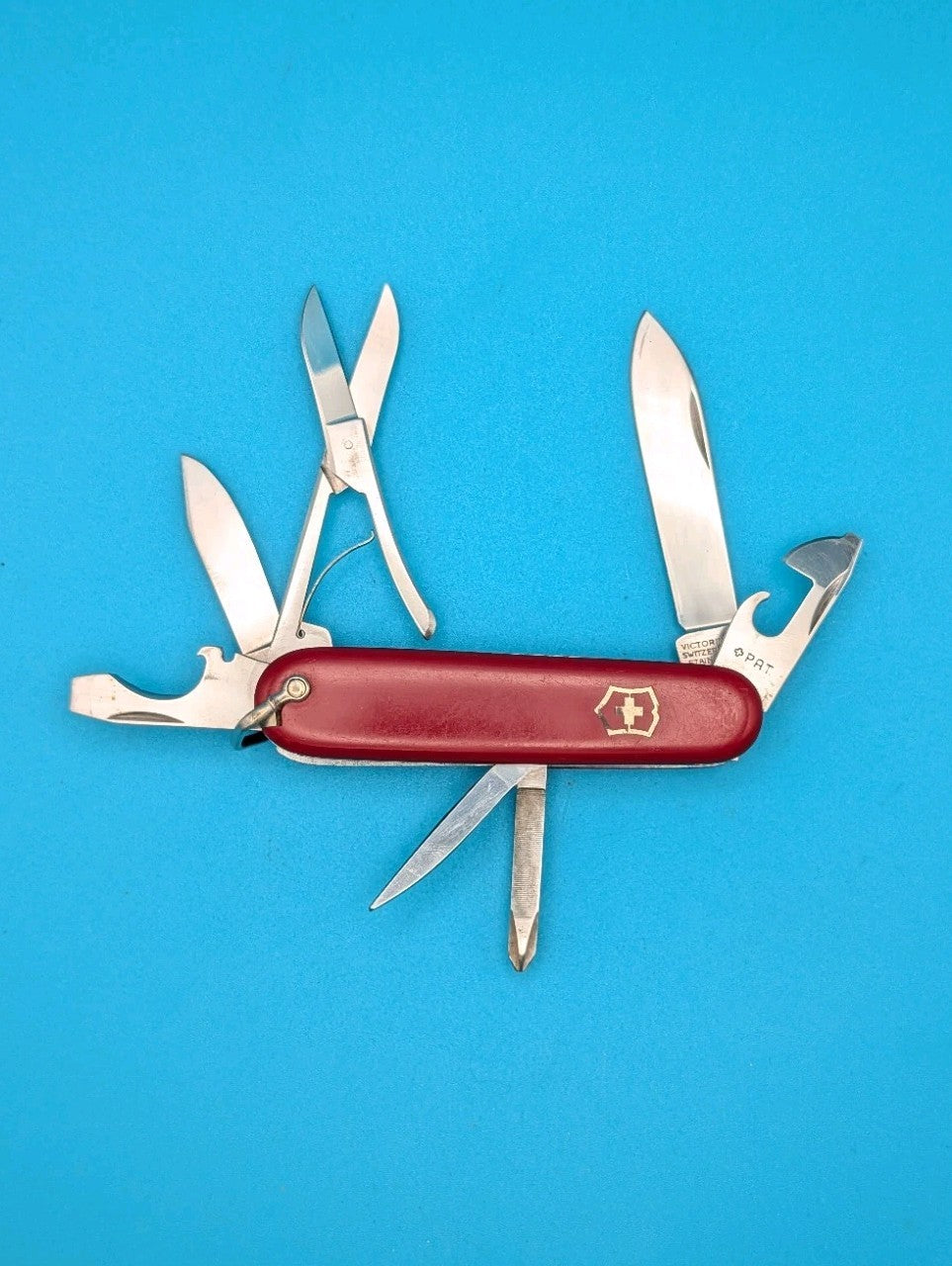 Vintage Victorinox Victoria Red Fisherman Swiss Army Knife Multi Tool! With Bale