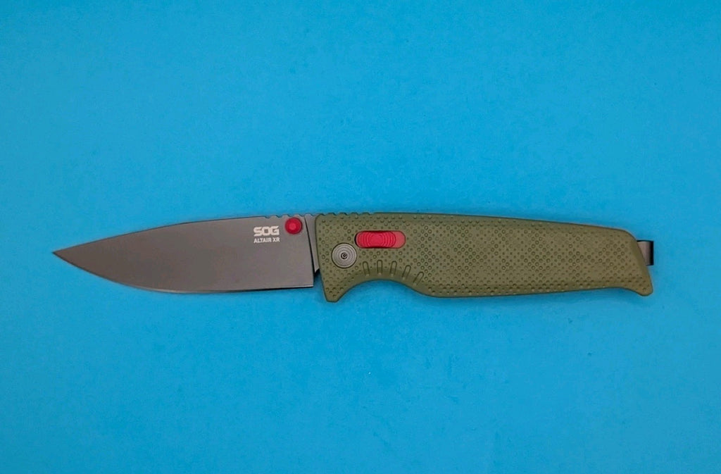 SOG Altair XR Field Green Stone Blue CRYO 154CM Folding Knife NEW