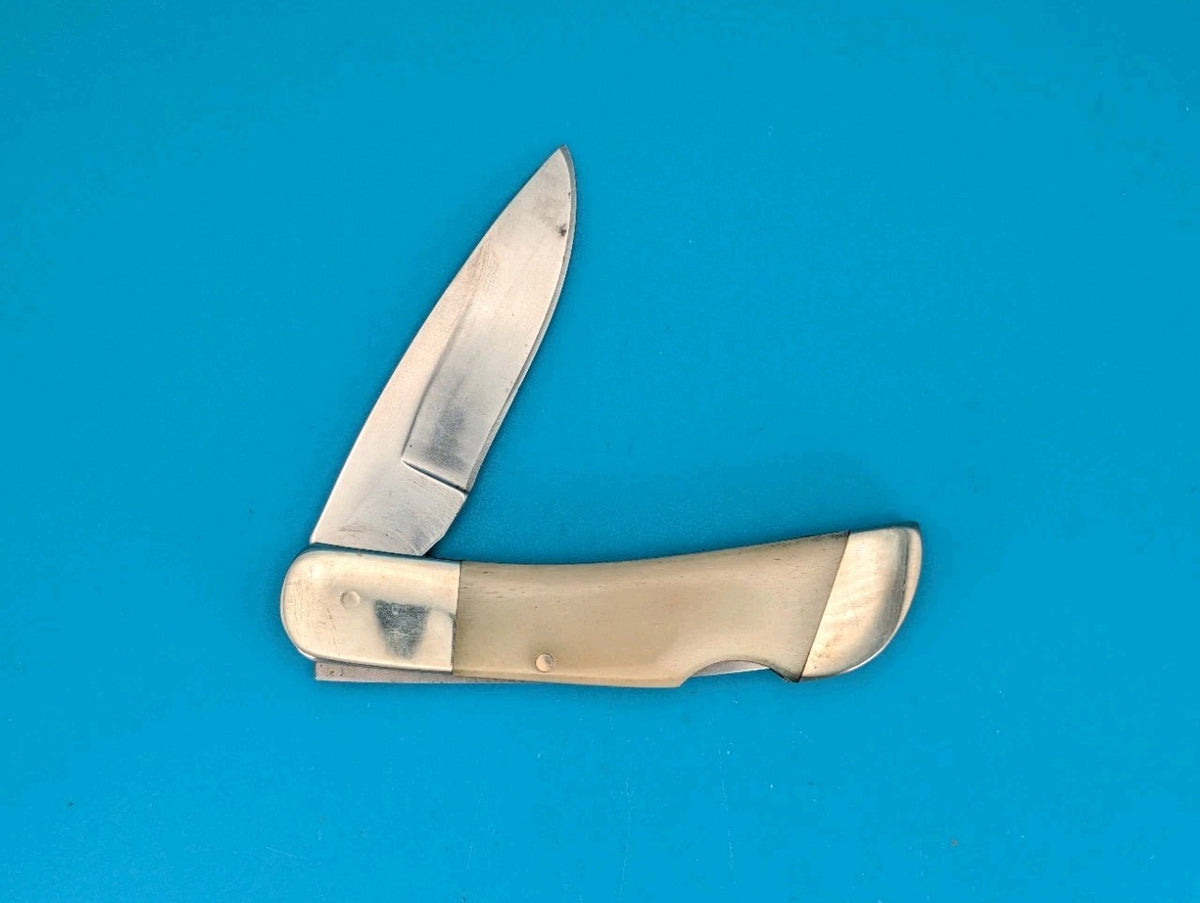 BEAR & SON MADE IN USA SMOOTH WHITE BONE PREMIUM LOCKBACK KNIFE!