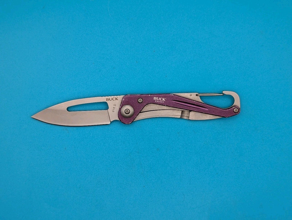 Rare Retired Buck 818 Apex Purple Handle Folding Pocket Knife!
