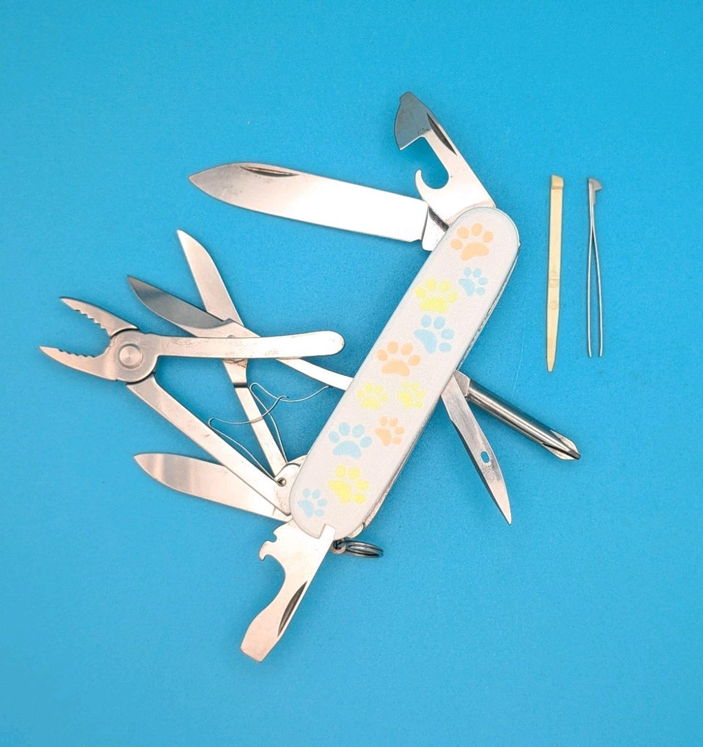 CUSTOM VICTORINOX DELUXE TINKER GLOW IN THE DARK PAW PRINTS SWISS ARMY KNIFE!