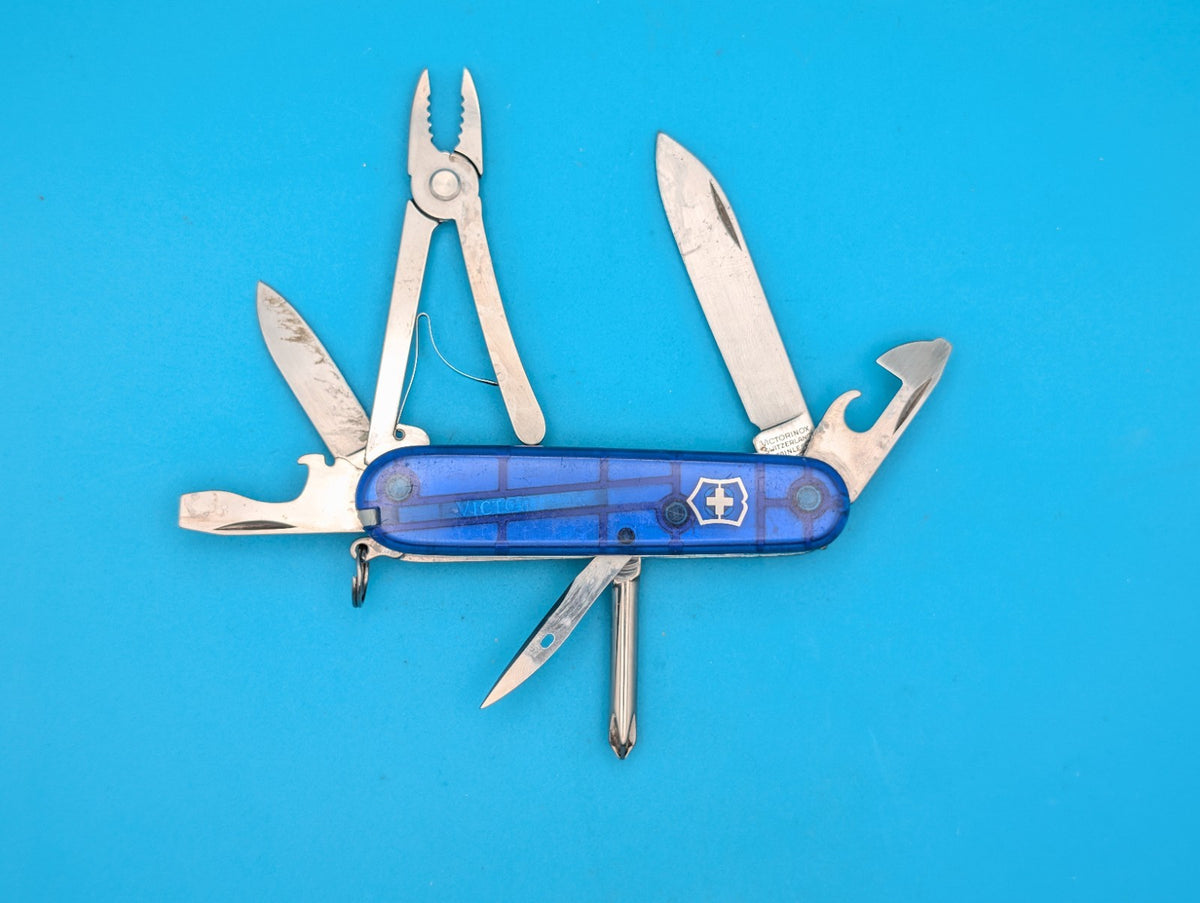 Victorinox Mechanic Swiss Army Knife Blue Translucent 91mm Pliers Phillips!