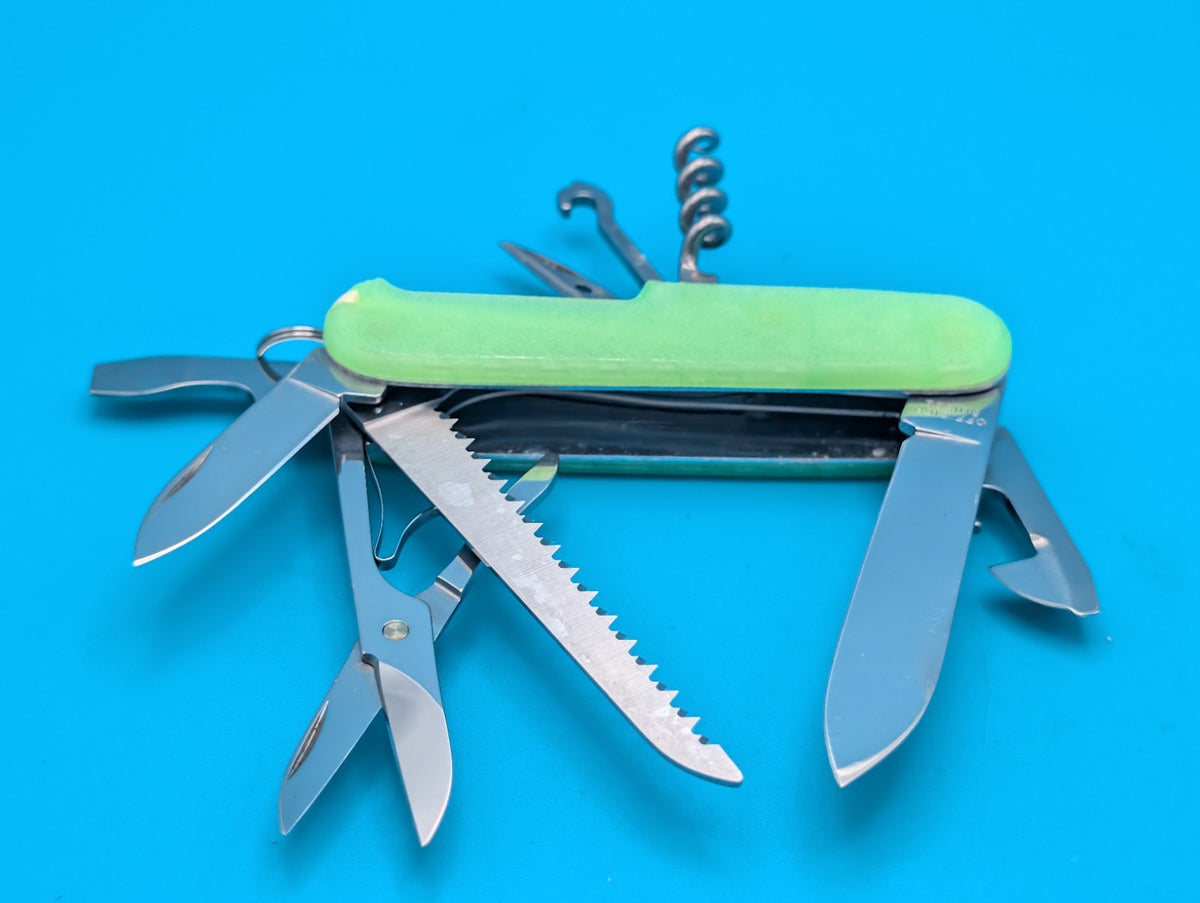 Custom Victorinox Huntsman Firefly Green Glow in the Dark Swiss Army Knife! 91mm