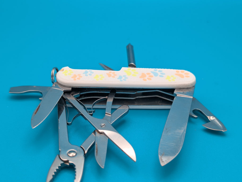 CUSTOM VICTORINOX DELUXE TINKER GLOW IN THE DARK PAW PRINTS SWISS ARMY KNIFE!