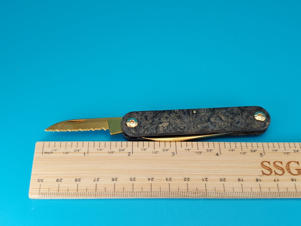 MASERIN SESSANTESIMO GOLDEN SWIRLED FAT CARBON TWO BLADE  POCKET KNIFE!