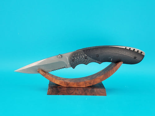 BROWNING VORTEX LINERLOCK BLACK HANDLE FOLDING COMBO EDGE DROP PT BLADE 7530