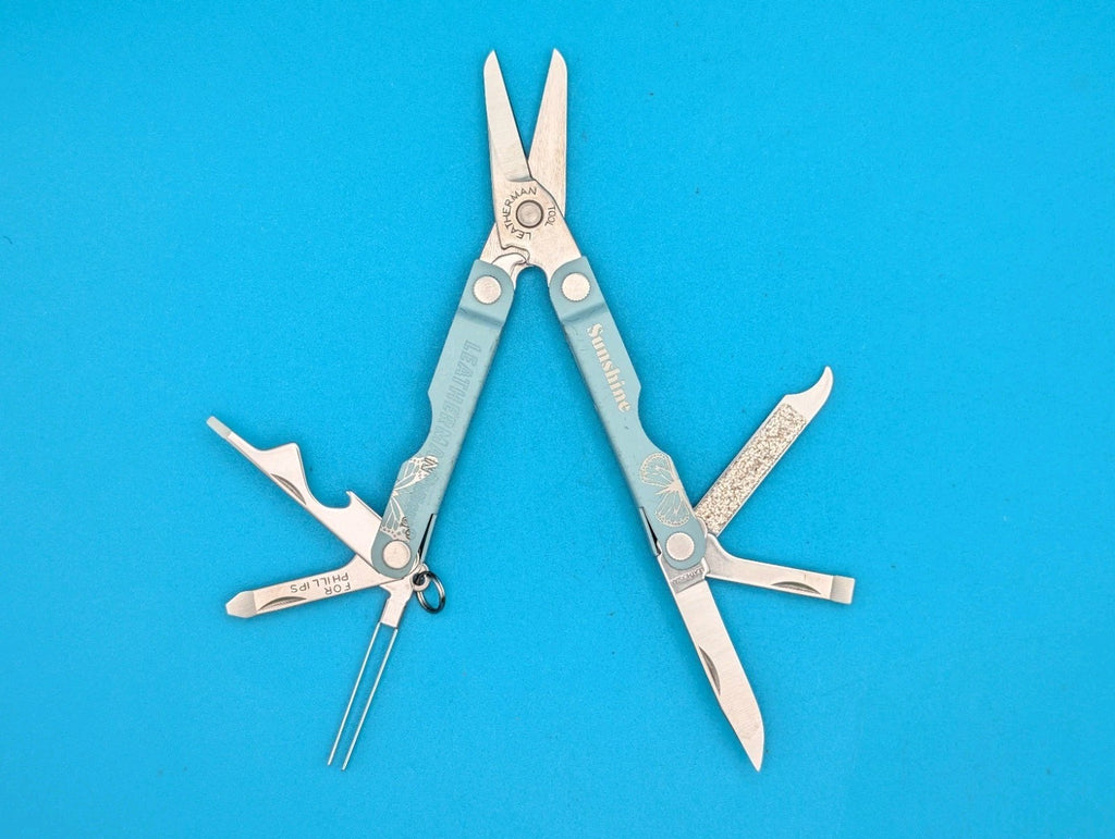 Custom Leatherman Micra Multi-Tool, Knife, Scissors, Key Ring, Teal! *SUNSHINE*