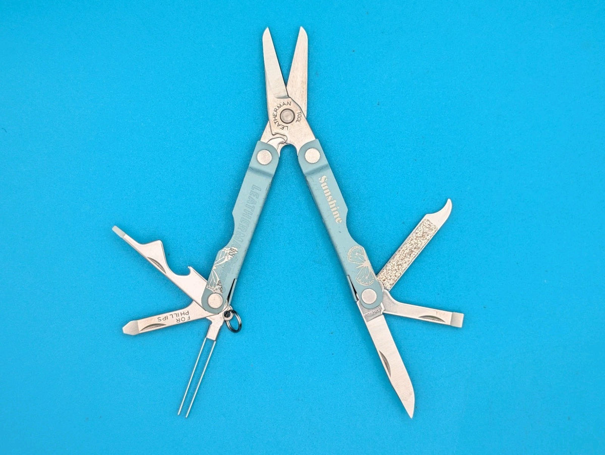Custom Leatherman Micra Multi-Tool, Knife, Scissors, Key Ring, Teal! *SUNSHINE*