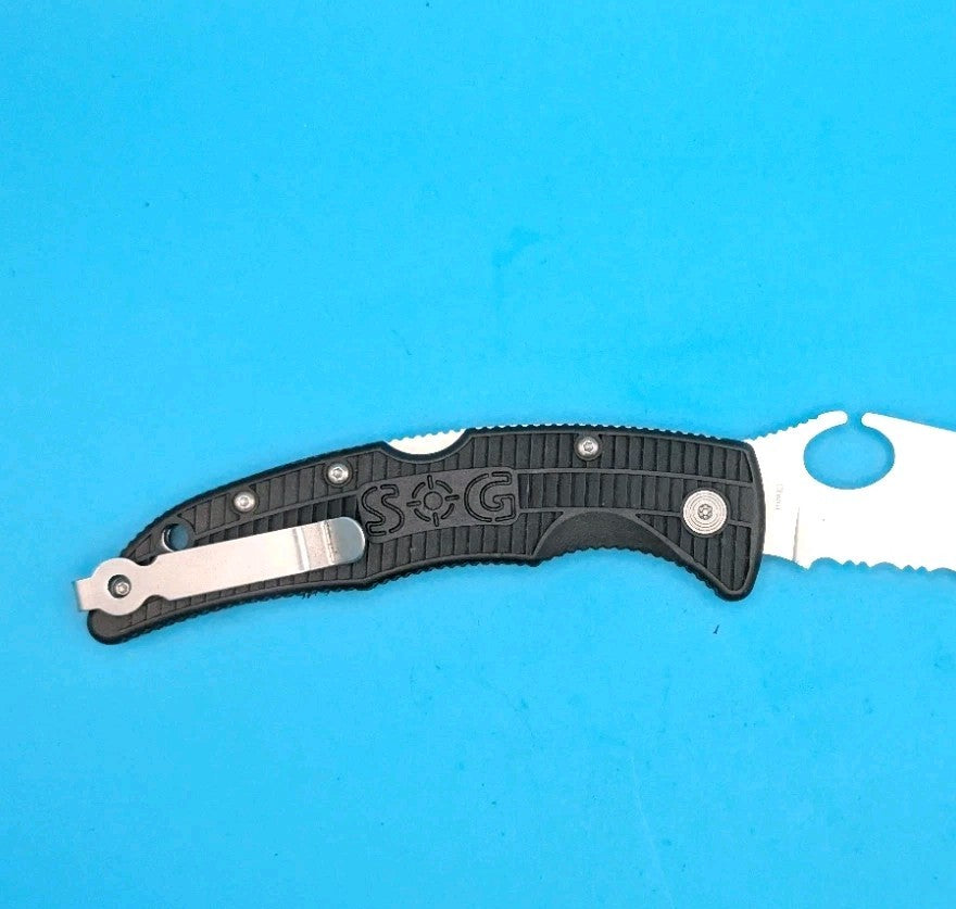 Sog Sogzilla Combo Edge Single Blade EDC Lockback Knife! Black!