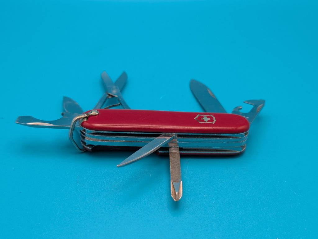 Vintage Victorinox Victoria Red Fisherman Swiss Army Knife Multi Tool! With Bale