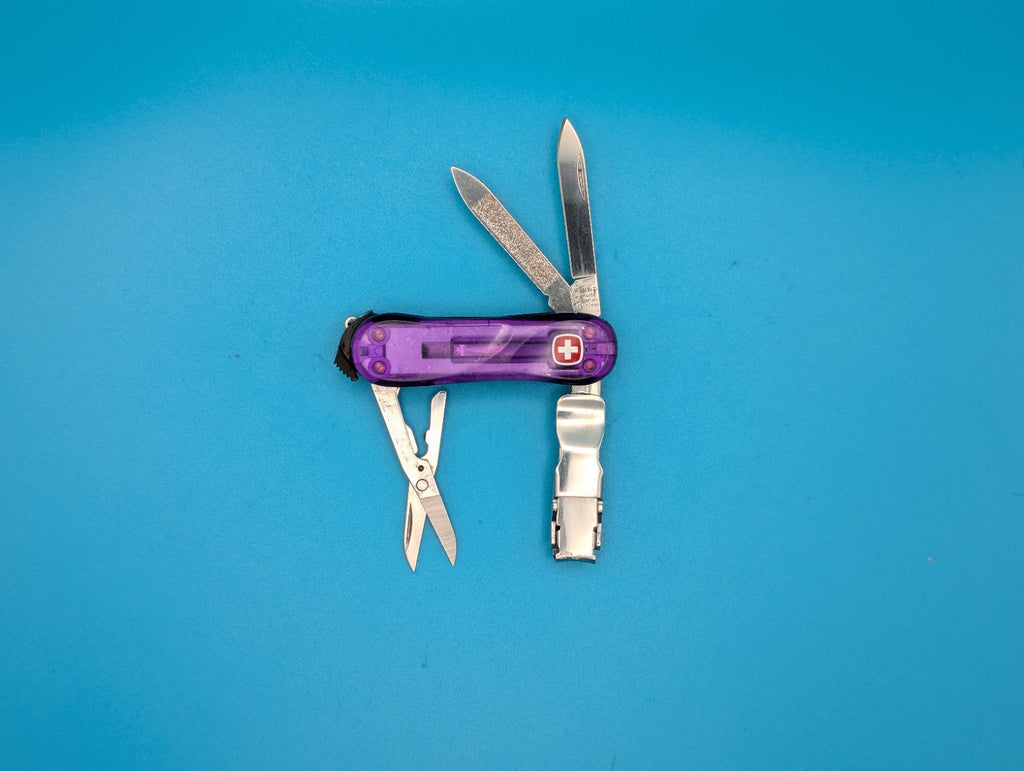 Wenger Nail Clip 580 Swiss Clipper Folding Pocket Knife Multi Tool! Purple!
