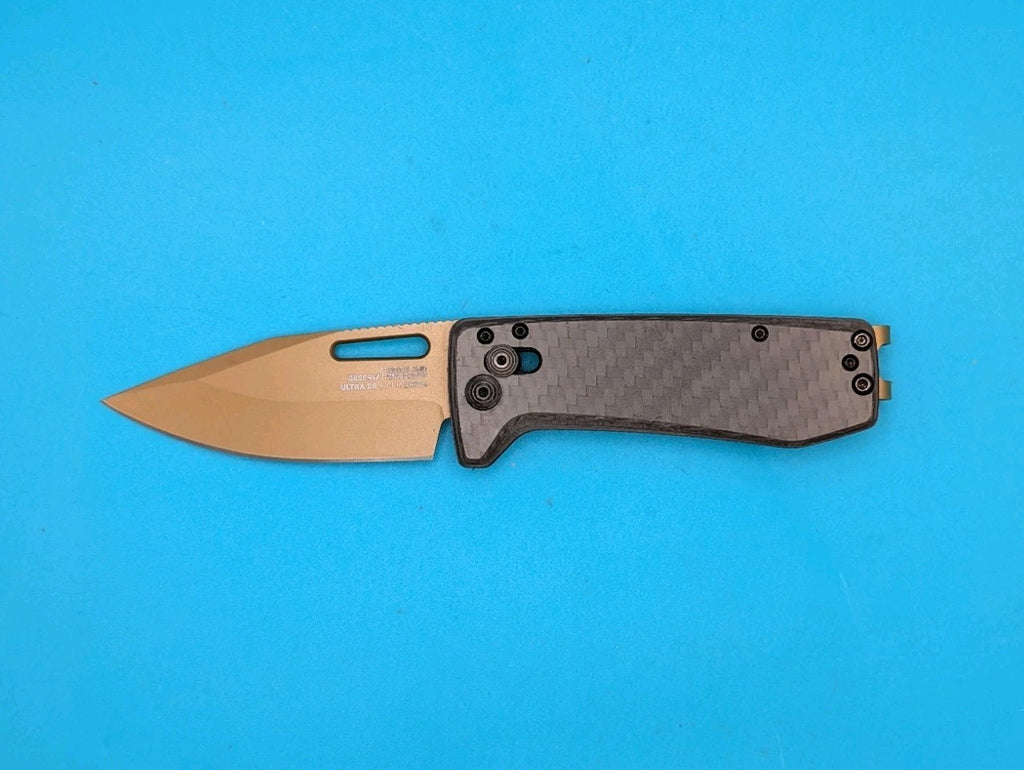 SOG Ultra Folding Knife 2⅞" Gold TiNi CPM S35VN Steel Blade Carbon Fiber Handle