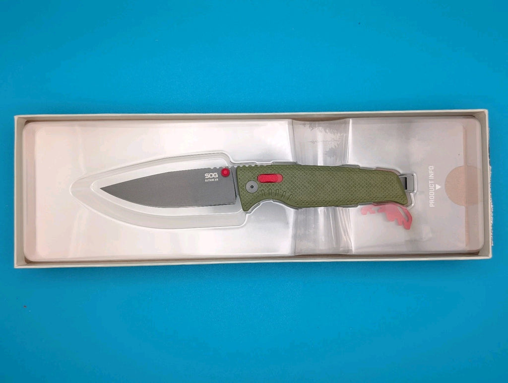 SOG Altair XR Field Green Stone Blue CRYO 154CM Folding Knife NEW