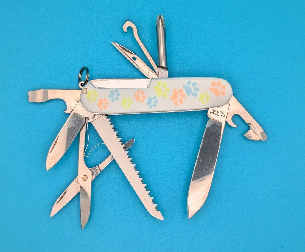 CUSTOM VICTORINOX FIELDMASTER GLOW IN THE DARK PAW PRINTS SWISS ARMY KNIFE!