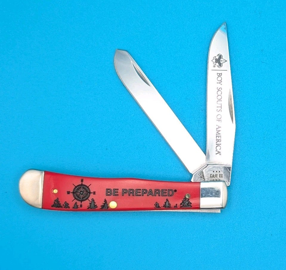 CASE XX Boy Scouts of America Red Smooth Synthetic Trapper Knife Gift Set! USA