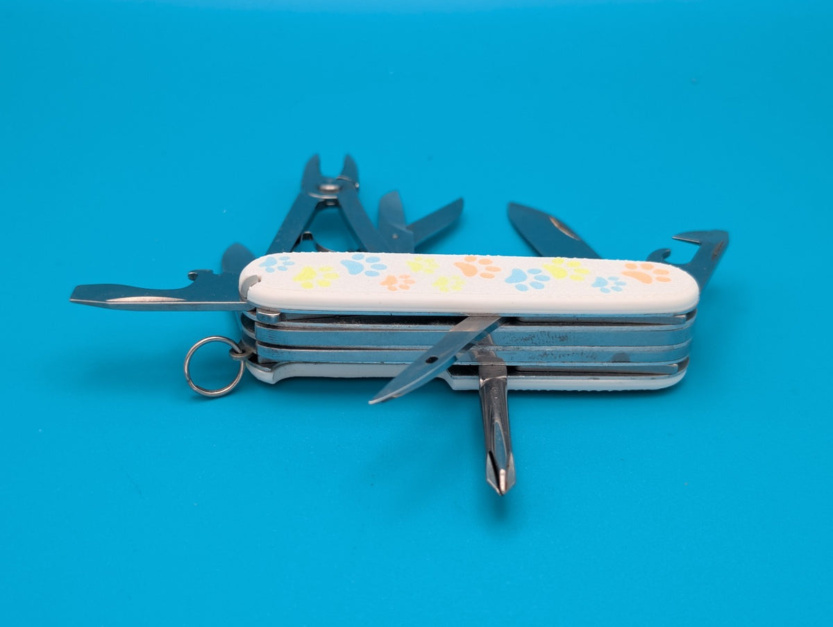 CUSTOM VICTORINOX DELUXE TINKER GLOW IN THE DARK PAW PRINTS SWISS ARMY KNIFE!