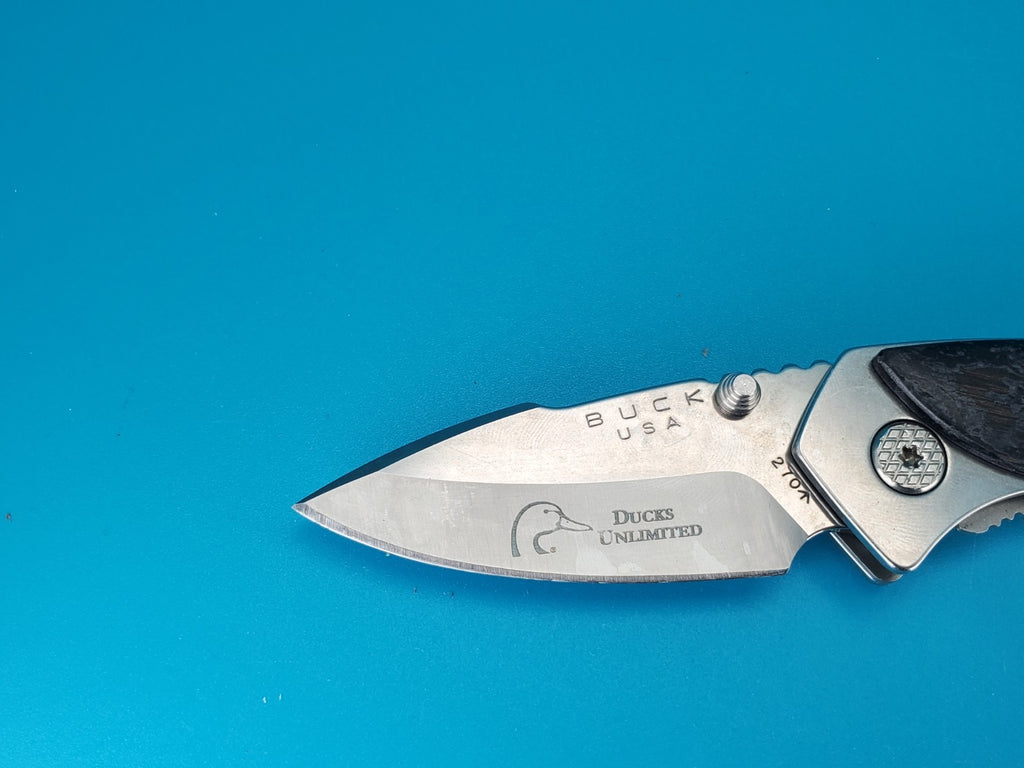 Buck Knife 270 Alpha Dorado Charcoal Birch Wood Handle Liner Lock Pocket Knife!