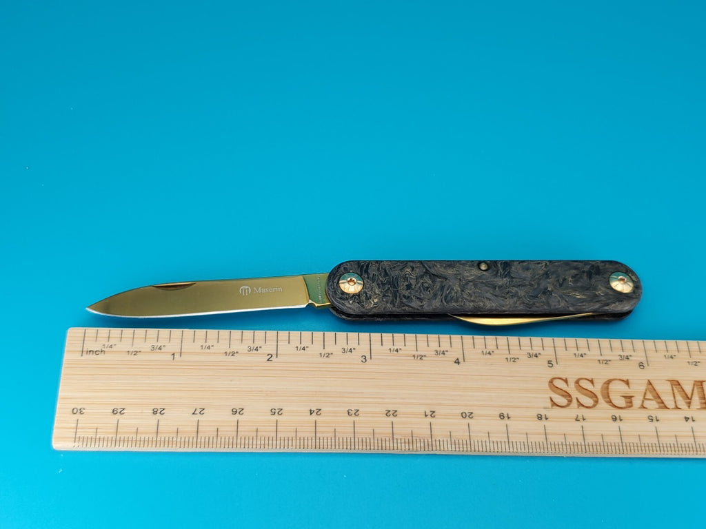 MASERIN SESSANTESIMO GOLDEN SWIRLED FAT CARBON TWO BLADE  POCKET KNIFE!