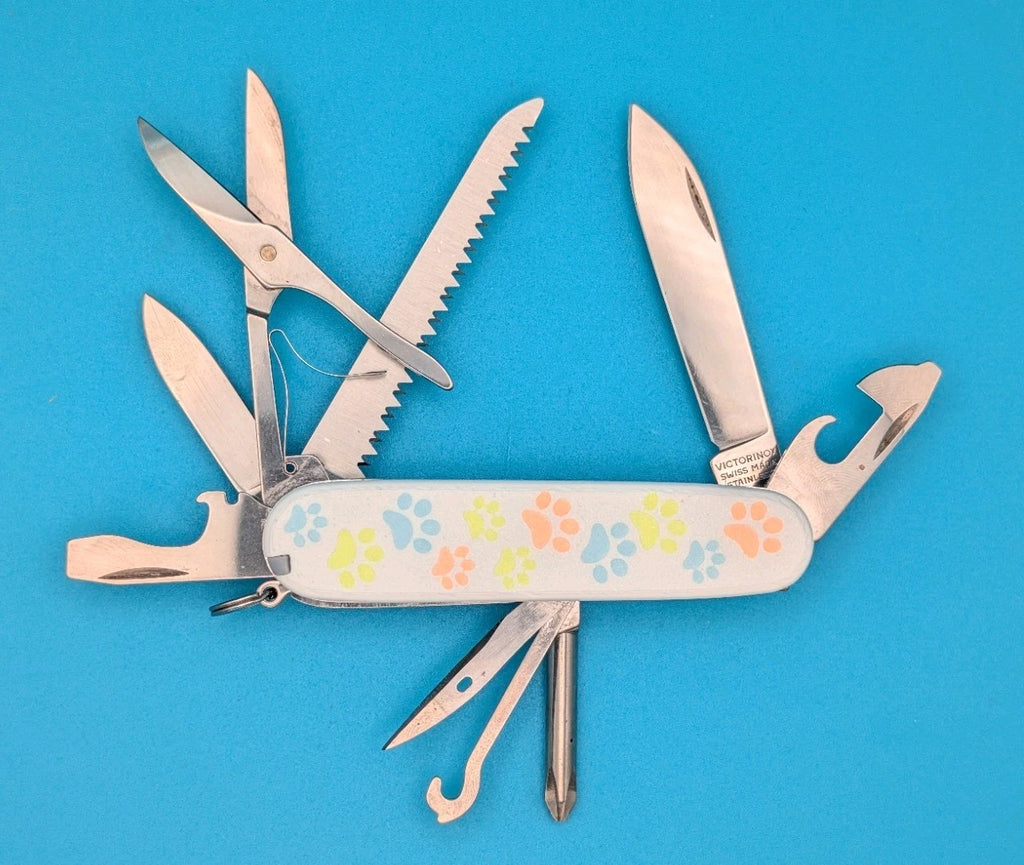 CUSTOM VICTORINOX FIELDMASTER GLOW IN THE DARK PAW PRINTS SWISS ARMY KNIFE!