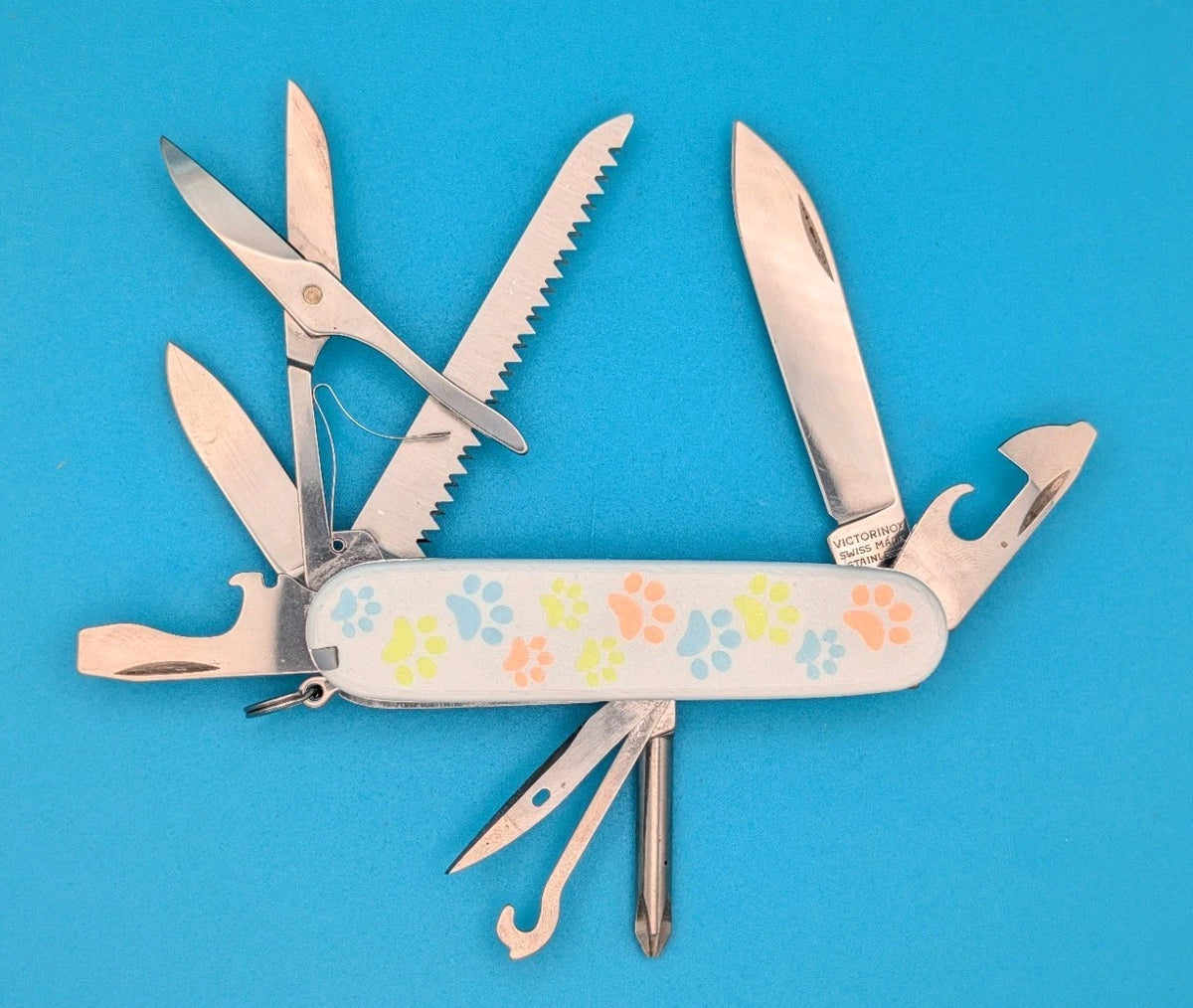 CUSTOM VICTORINOX FIELDMASTER GLOW IN THE DARK PAW PRINTS SWISS ARMY KNIFE!