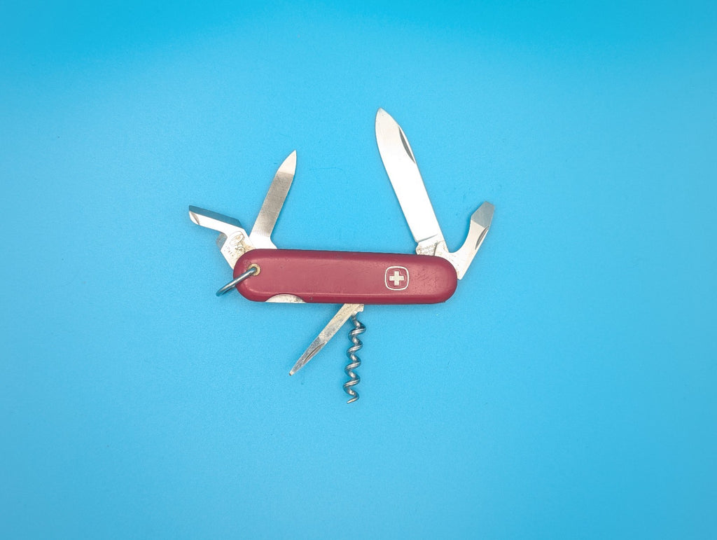Vintage Wenger Red Swiss Army Knife Multi Tool with Dog Can Leg Opener