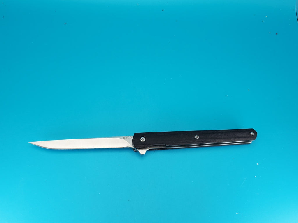 M390 Blade Wood Handle Plain Edge Flipper Knife! With Leather Sheath!