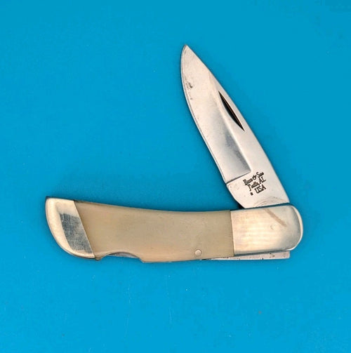 BEAR & SON MADE IN USA SMOOTH WHITE BONE PREMIUM LOCKBACK KNIFE!