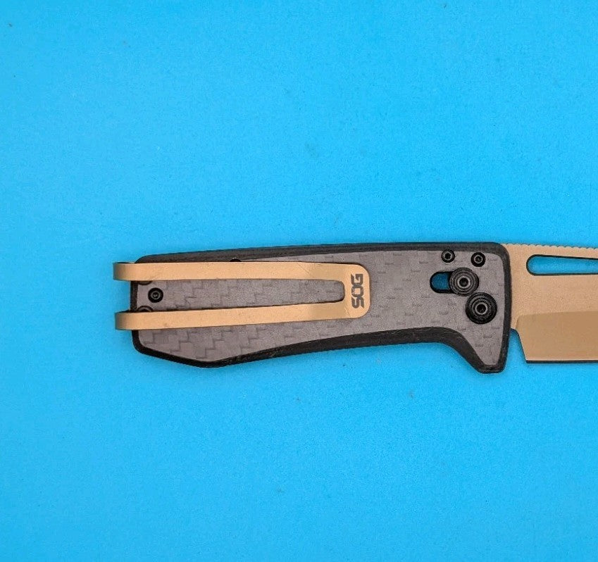 SOG Ultra Folding Knife 2⅞" Gold TiNi CPM S35VN Steel Blade Carbon Fiber Handle