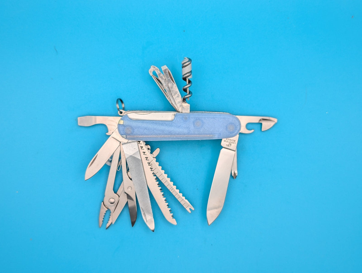 Custom Victorinox SwissChamp Firefly Blue Glow in the Dark Knife Multi-Tool!