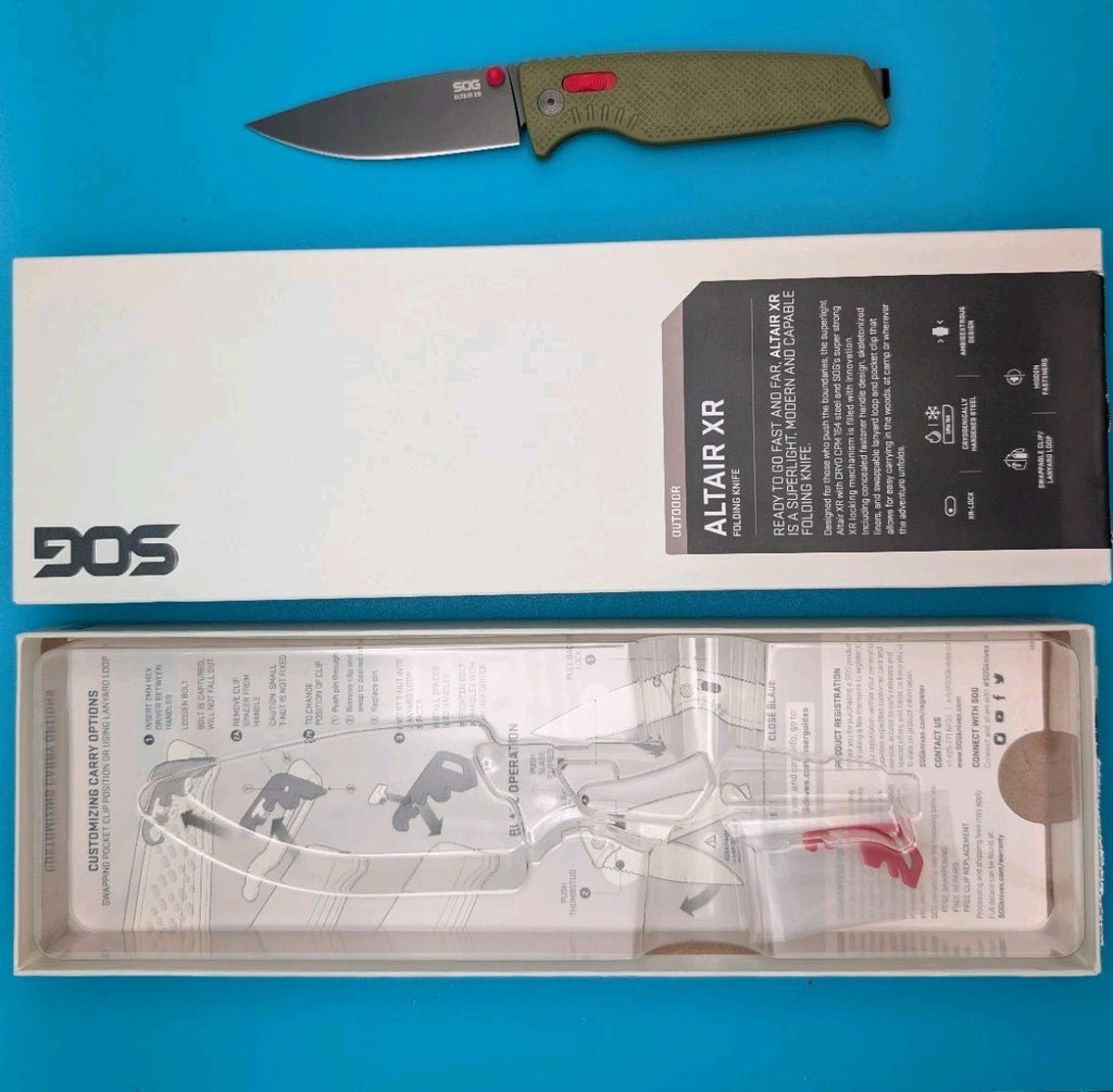 SOG Altair XR Field Green Stone Blue CRYO 154CM Folding Knife NEW