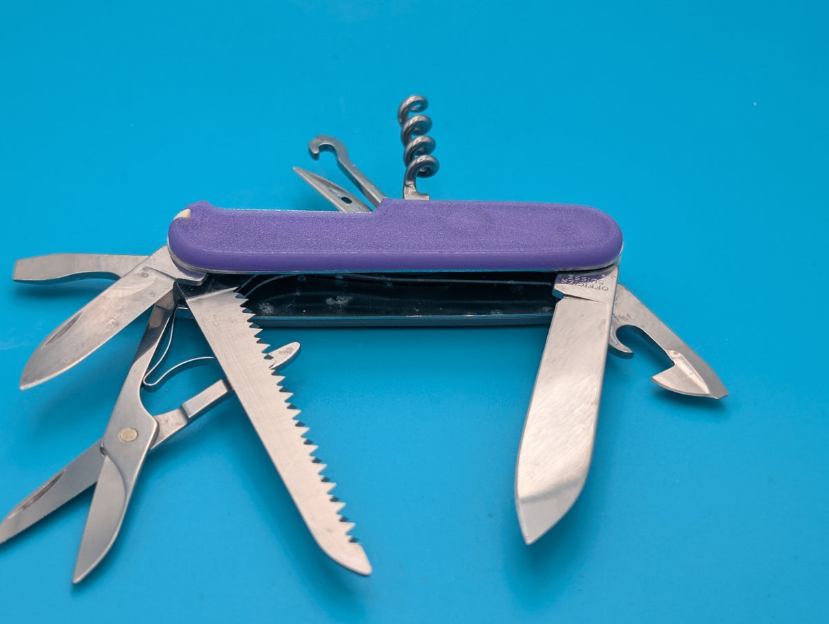 Custom Victorinox Huntsman Silver & Purple Swiss Army Knife Multi Tool!