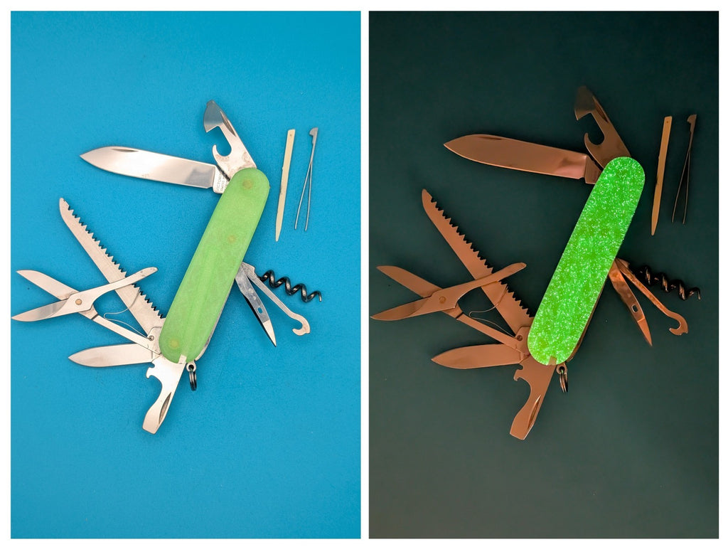 Custom Victorinox Huntsman Firefly Green Glow in the Dark Swiss Army Knife! 91mm