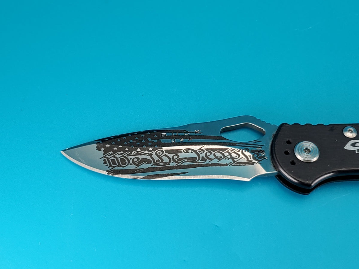 Custom Buck 722 Spitfire Plain Edge Pocket Knife! *WE THE PEOPLE / CHAMPION*