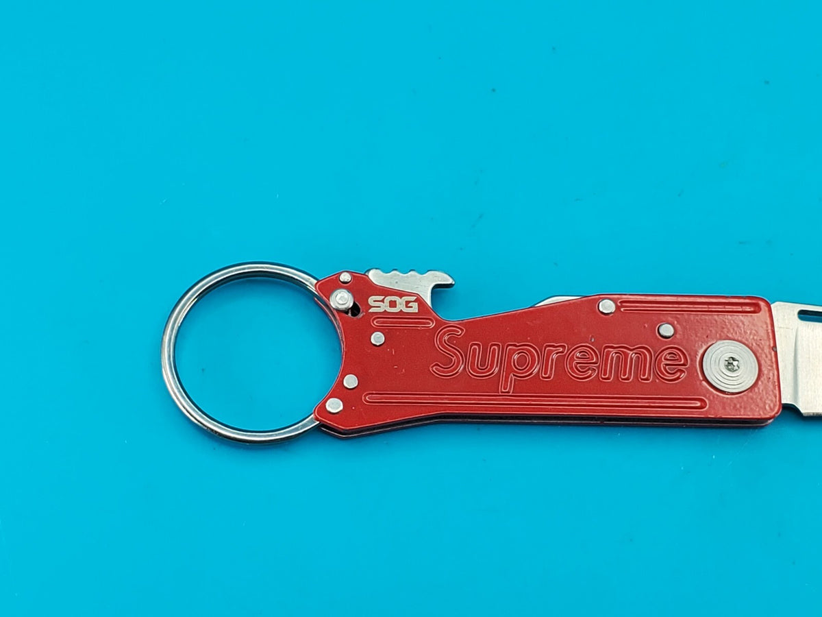 Supreme Red SOG Keytron Folding Pocket Knife Lockback Bottle Opener