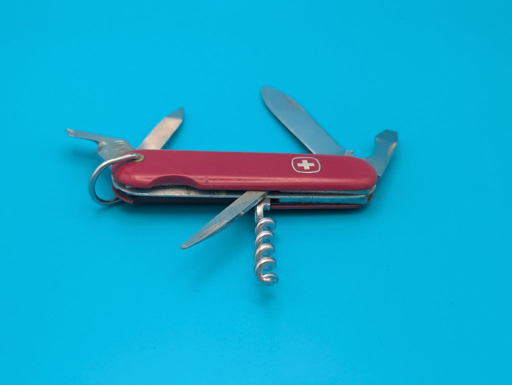 Vintage Wenger Red Swiss Army Knife Multi Tool with Dog Can Leg Opener