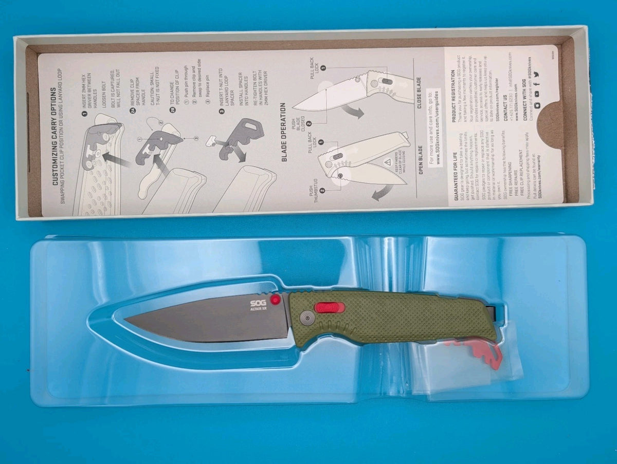 SOG Altair XR Field Green Stone Blue CRYO 154CM Folding Knife NEW