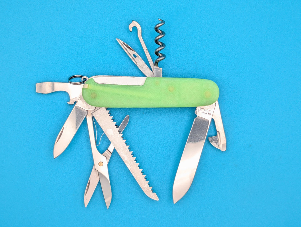 Custom Victorinox Huntsman Firefly Green Glow in the Dark Swiss Army Knife! 91mm