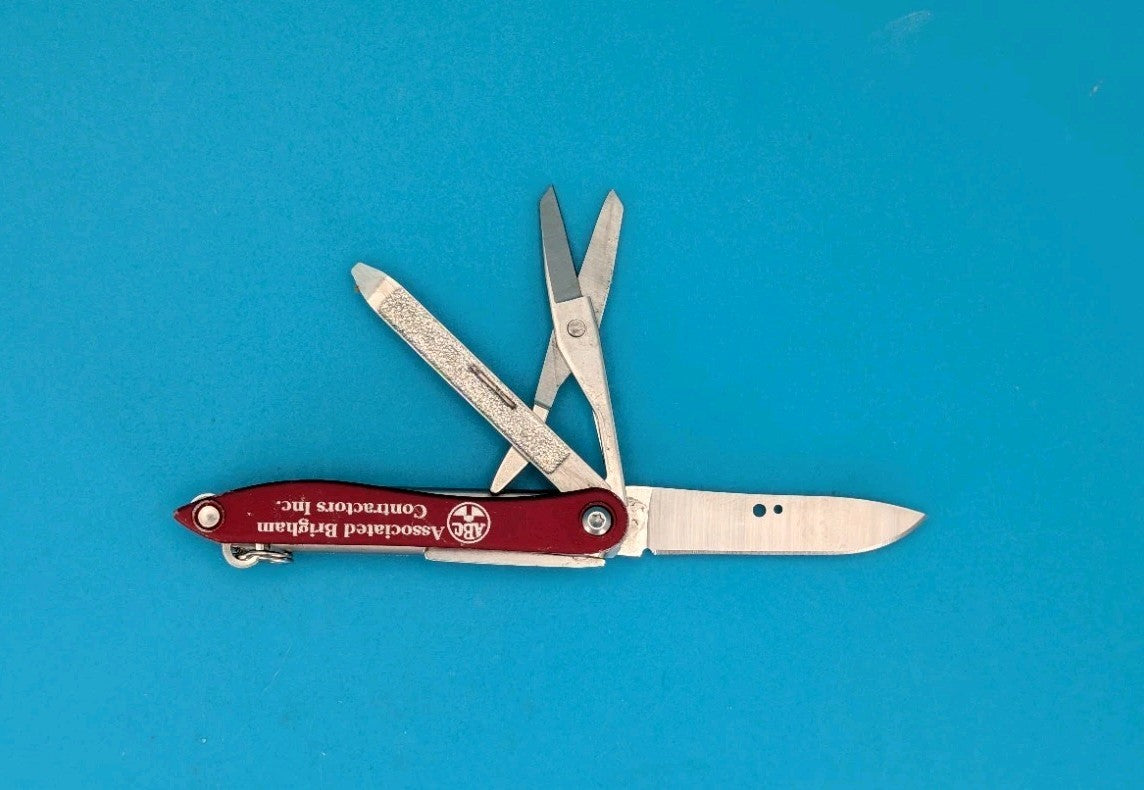 Vintage Original Leatherman Style Red Knife Scissors Multi Tool!