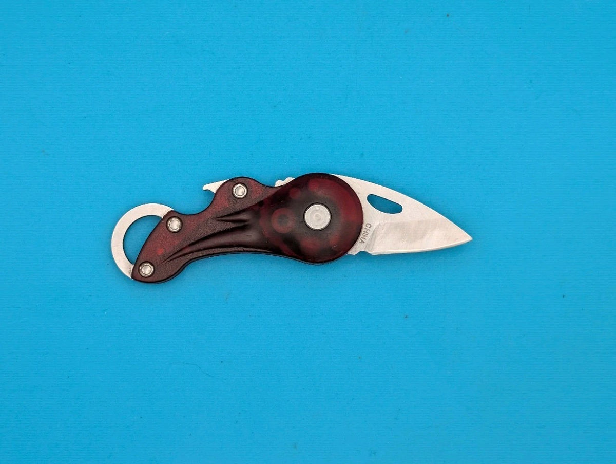 Vintage Buck 756 Transport Keychain Folding Knife Bottle Opener Red Handle! 2007