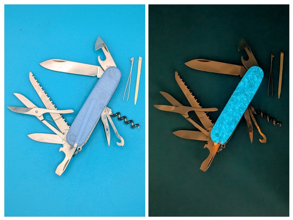 Custom Victorinox Huntsman Firefly Blue Glow in the Dark Swiss Army Knife! 91mm