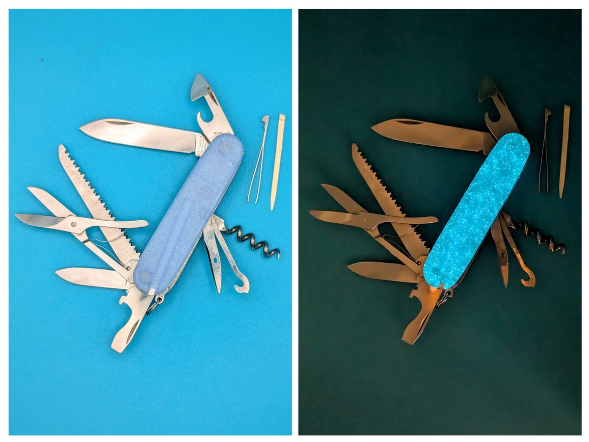 Custom Victorinox Huntsman Firefly Blue Glow in the Dark Swiss Army Knife! 91mm