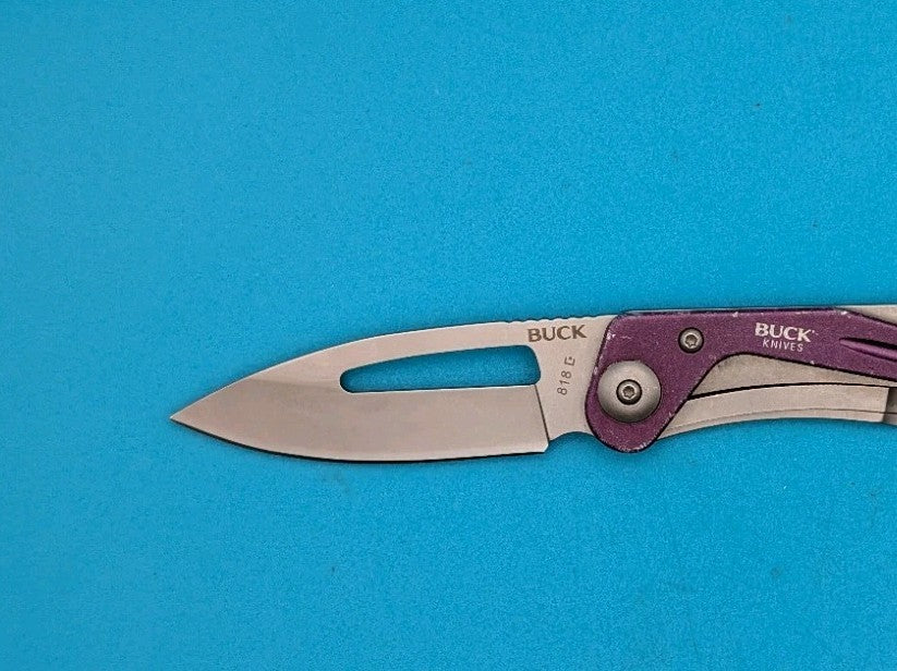 Rare Retired Buck 818 Apex Purple Handle Folding Pocket Knife!