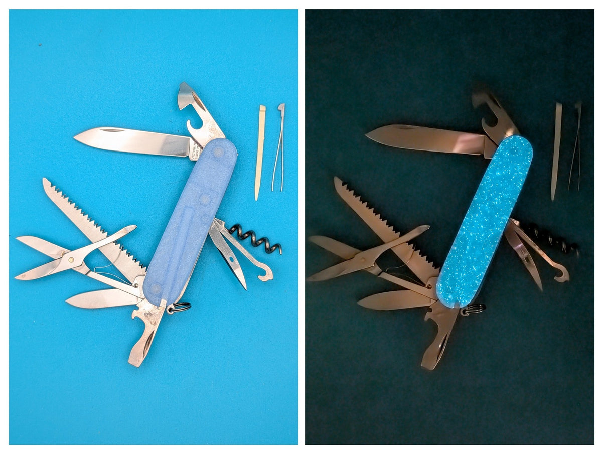 Custom Victorinox Huntsman Firefly Blue Glow in the Dark Swiss Army Knife! 91mm