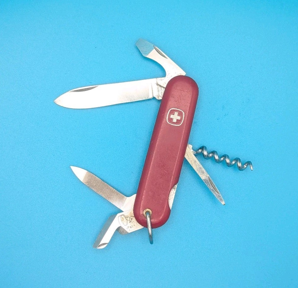 Vintage Wenger Red Swiss Army Knife Multi Tool! With Dog Can Leg Opener!