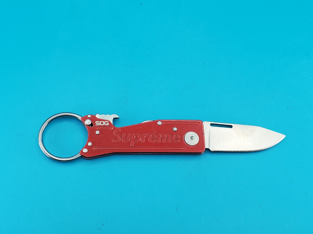 Supreme Red SOG Keytron Folding Pocket Knife Lockback Bottle Opener