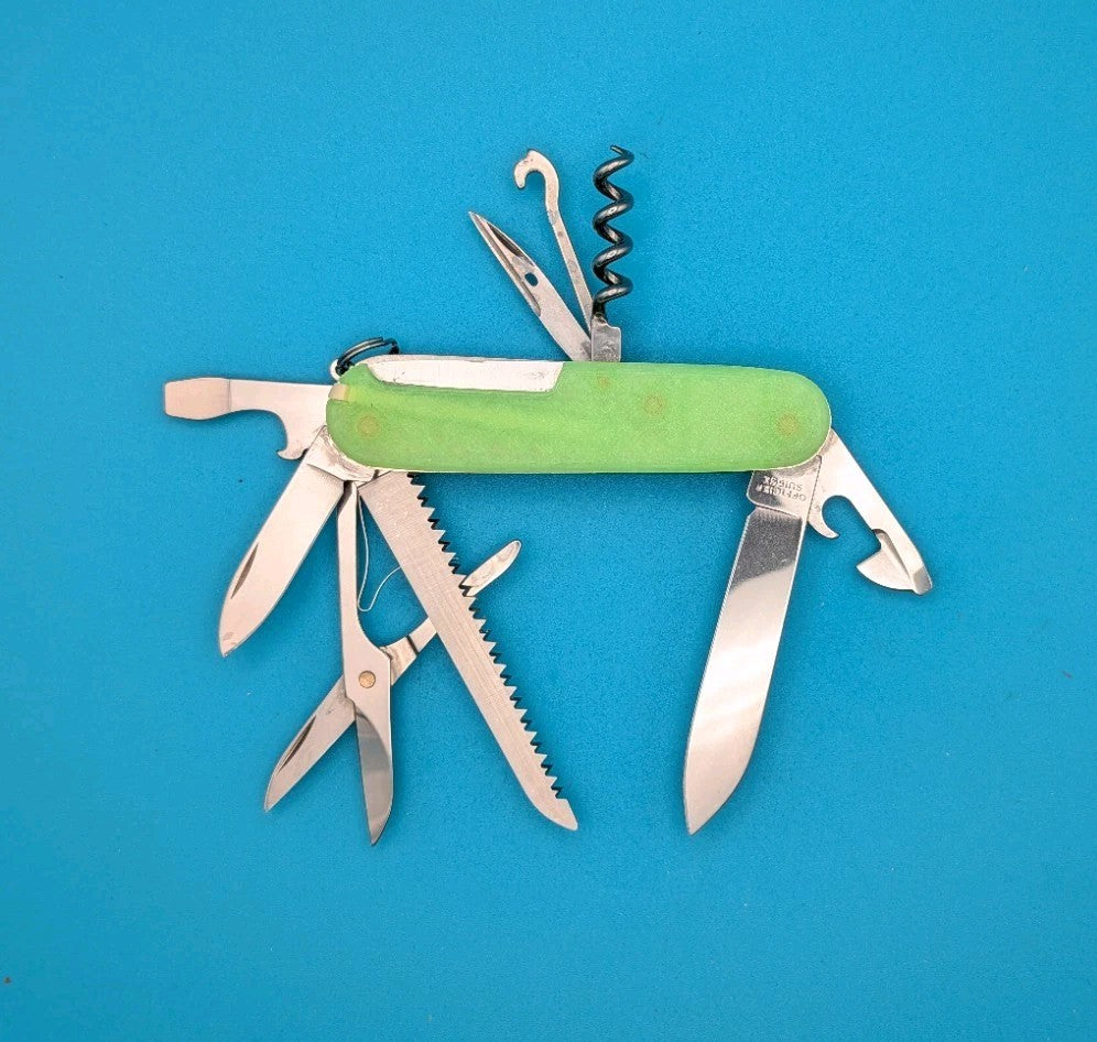 Custom Victorinox Huntsman Firefly Green Glow in the Dark Swiss Army Knife! 91mm